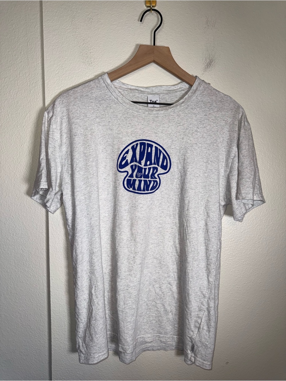 ARITIZIA TNA Expand your mind graphic cotton casual heathered gray tshirt M
